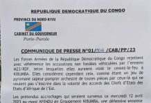 Déclaration de FARDC suite aux conflits à Kibumba – suivez