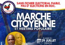 Peuple congolais conscient ou consciente fongola misu mboka ezo kende biso nionso samedi oyo le 29/07/2023 na balabala pour dire non à un fichier électoral corrompu, sans Fichier électoral fiable pas d’élections en RDC.