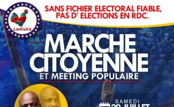 Peuple congolais conscient ou consciente fongola misu mboka ezo kende biso nionso samedi oyo le 29/07/2023 na balabala pour dire non à un fichier électoral corrompu, sans Fichier électoral fiable pas d’élections en RDC.